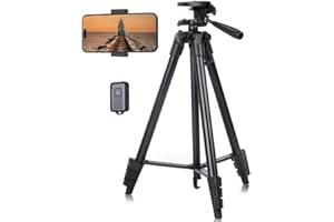 Lightweight Tripod, Everesta Video Phone Camera Tripod Stand with Wireless Remote Shutter, Phone Clip, Carry Bag for Travel/YouTube Video/Photography/Vlog, Compatible with iOS & Android (55 Inch)