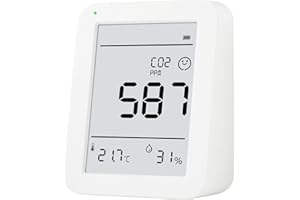 WISUALARM Air Quality Monitor, 3 in 1 CO2 Detector, E-ink Screen Air Quality Monitor in Door, Displays CO² Temperature and Humidity, Air Quality Tester with Rechargeable Battery, Carbon Dioxide Detecor