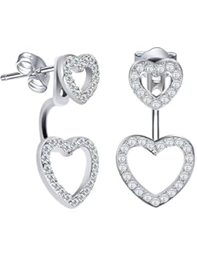 J.Rosée® Ohrringe Damen Ohrhänger Ohrschmuck Schmuck “Doppelherz-Design” 925er Sterling Silber 3A Zirkonia Geschenk-Box