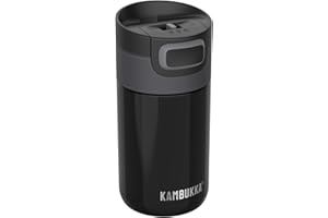 ‎KAMBUKKA Kambukka Etna 300 ml Pitch Black – kubek termiczny, szczelny, stal 18/8, nakrętka 3-w-1 Snapclean, ciepło do 5 h, zimno do 11 h