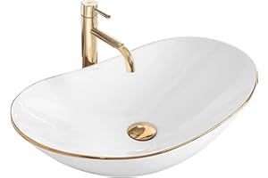 GTM Design Countertop Washbasin, Modern Sink without Tap Hole, Elegant Countertop Washbasin, Oval for Bathroom and Guest Toilet, Bathroom Sink Only, Model 5