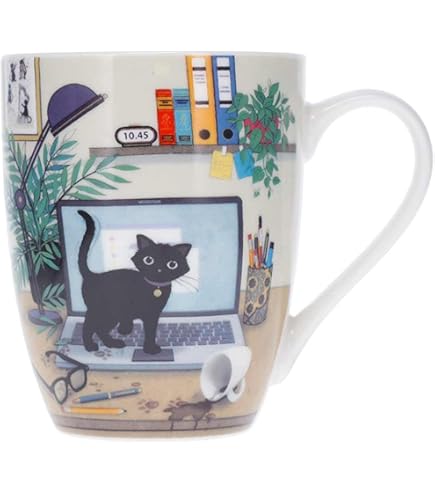 Mug En Porcelaine Kiub – Chat Et Plantes – Tasse Originale, Couleur Beige