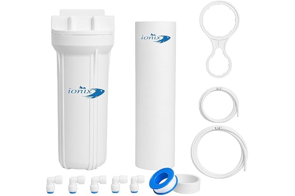 IONIX Pre Filter for Water Purifier, Compatible for All RO/UV/UF Water Purifier Brand and Non Branded,Comes with Both 1/4 Adapter & Pipe ro pre Filter housing Set, 1 Set, White