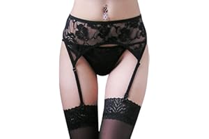 TOEECY Seksowne szelki damskie koronkowe z pończochami stringi 4 regulowane podwiązki bielizna erotyczna bielizna podwiązka (czarny)