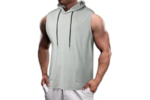 Harbrosrce Hombres Culturismo Manga Corta Capucha Corriendo Camisetas de Tirantes Deportiva Gym Sudadera con Capucha Sin Mangas con Bolsillos