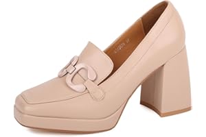 QUEEN HELENA Mocassini con Tacco Largo Scarpe Eleganti con Fibbia Donna ZM9616