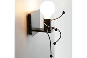 MENGJAY Humanoid Creativo Vintage Lampada da Parete Industriale Retro Applique da Parete Lampada a Muro Supporto in Ferro Art Deco E27 per Bar, Camera da Letto, Cucina, Ristorante, caffè, Corridoio (Nero)