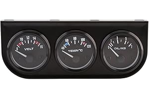 Qiilu Jauge triple, 52mm Auto Moto Compteur électronique Kit de Jauge de Pression d'huile Température de l'eau Jauge Voltmètre pour camion de voiture