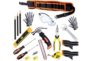 QeeHeng Real Kids Tool Set,22 PCS Kids Junior Tool Set with Woodworking,Construction Tool Set for Kids Pretend Play,DIY Real Tools for Boys & Girls Beginner Learning,Great Gift Tool Belt