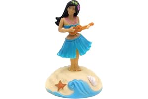 Wpppan Blue Dashboard Hula Bobble Head Solar Powered Hawaiian Hula Shaking Head Dancing Toy Figure for Car Interior Decorations Ornament Play Figures Style