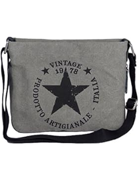 Coole Canvas Style Umhängetasche - Vintage Stern - Vernietung an der Seite - umlaufender Reißverschluß - viele...