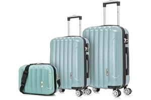 1990s Juego de Maletas Policarbonato Rígida 3 Piezas|Maleta Cabina 55cm|Maleta Mediana 68cm|Neceser 29cm|Menta