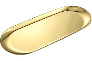 BIDPONDS Grand plateau ovale doré en acier inoxydable pour bijoux, salle de bain, maquillage, serviettes, serviettes, 30 x 12,2 cm (L x l)