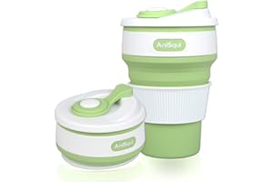 AniSqui Kubek do kawy na wynos, składany, (350 ml, 100% dopuszczony do kontaktu z żywnością, silikon, bez BPA, składany, zielony)