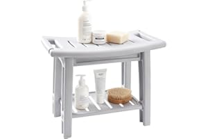 BLUE BAZAAR Shower Bench 2-Tier Bathroom Stool Footstool Plastic Shower Stool with Handles Portable Waterproof for Inside Shower, Bathroom,Living Room, Bedroom (Gray)
