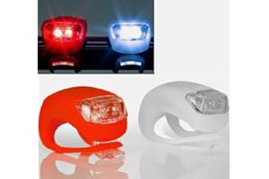 Novaease 2x Red and White Silicone LED Bike Lights, Front White and Rear Red, Clip-On, Waterproof, Silicone, Ultra Bright, Handlebar Mount, Set of 2 White Red LED Light, Batteries Included