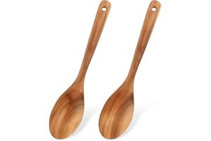 BIVOFU Cuillère de Cuisine en Bois - Cuillère à mélanger en bois à long manche - Ustensile de Cuisine Naturel et Durable - Cuillère en Bois pour Cuisiner (2)