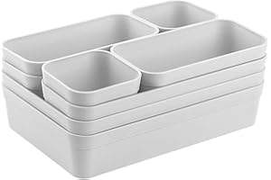 Gariella 1x Schubladen-Organizer Set Aufbewahrungs-Box Einteiler Trenn-System verstellbar Utensilien Stauraum Wohn-Badezimmer Kunststoff hell-grau