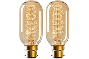 Gokoly Amber Vintage Bayonet Light Bulb, B22 Spiral Retro Filament Bulbs Amber Glass Lamp Dimmable Light Bulb T45 Tube Spiral Decorative Edison Light Bulbs, Pack of 2