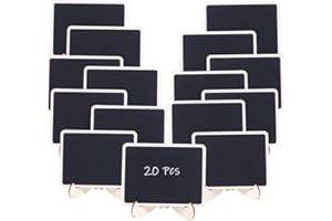VORCOOL Lot de 20 mini tableaux noirs en bois avec support pour panneau de message, mariage, dîner, fête, marque-place – carré à angle droit