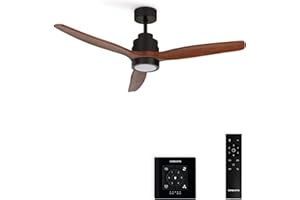 CREATE / WINDSTYLANCE/Ventilateur de plafond avec lumière, contrôleur murale et télécommand, noir pales bois foncé / 40W, silencieux, Ø132 cm, 6 vitesses, programmable, fonction été-hiver