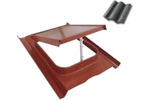 Lucernario Vetro Retinato - Modello 45X60 cm- Telaio in Acciaio - Apertura Vasistas - Luxtig (Tegola Portoghese, Rosso Mattone)