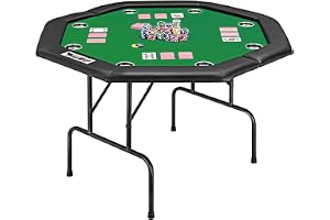MUWO Fällbart pokerbord för 8 spelare – åttkantigt spelbord med filtskydd, mugghållare och vadderat armstöd – robust stålram, platsbesparande förvaring