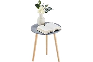 APICIZON Stolik pomocniczy, stolik kawowy okrągły średnica 42 cm, wysokość 51 cm, z nogami z litego drewna, styl skandynawski, stolik nocny, drewniany, do salonu, do sypialni, naturalny/szary