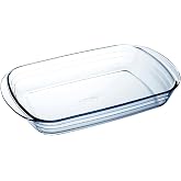 Tradineur Rectangular Oven Dish, Made of Glass, Oven, Microwave, Freezer and Dishwasher Safe, 2.6 Litres, 5.5 x 35 x 22 cm