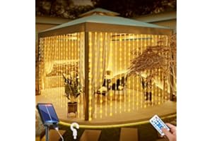 RJEDL Luces Navidad Exterior Solares, 3x3m 300 LED Cortina Luces Navidad Exterior Solares con 2 métodos de carga 8 modos de control remoto IP65 Cortina Luces Exterior Solar de hadas para Navidad