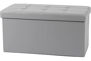 La Maison Large Ottoman Foldaway Storage Blanket Toy Box Bench Faux Leather Silver Grey 76x38cm