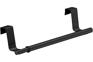 WENKO Toallero telescópico para puerta, soporte extensible para cocinas y baños, para colgar en la puerta de cajones y armarios, fijación sin taladrar, acero inoxidable, 22-35 x 6 x 7 cm, negro