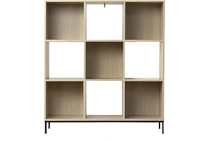 Calicosy - Étagère De Rangement 9 Cases Décor Bois - Panneaux De Particules - 4 Cases sans Fond - 4 Pieds Métal - Séjour, Chambre, Bureau - Style Industriel - L 93,5 x l 29,8 x H 103,3 cm