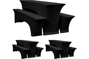 YMHPRIDE DREI 3er-Set Elastische Biertischhussen, Schwarz Bierbankhusse und Tischdecken, 50 cm Tischbreite, Bierzeltgarnituren 220 x 50 x 70 cm für Gartenbankett-Gartenmöbel.（9 Packungen）