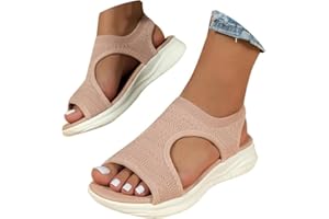 EQWIGKEIT Damen Sandalen Sommer Mesh Orthopädische Schuhe Bequem Waschbare Slingback Orthopädische Slide Sport Sandalen mit Weiche Fussbett Outdoor Wassersandalen Casual Strick Sandalen Plateau Sandalen
