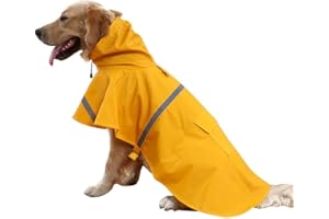 Tineer Regolabile Impermeabile Cane con Cappuccio Impermeabile Cane Riflettente Cappotto Pioggia Giacca Cane Vestiti Antipioggia per Cani Piccoli di Taglia Media (XL, Arancio)