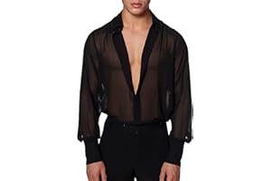 Caxndycing Maglietta da uomo trasparente a rete con scollo a V, colore nero, sexy, in rete, a maniche corte, trasparente, per clubwear da uomo