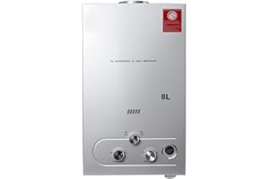 NICCOO 8L 16KW GPL Scaldabagno a Gas, Gas a Parete senza serbatoio Scaldabagno istantaneo, con kit doccia e Display a LED, con Modalità Inverno ed Estate, Per Casa, Camper ed Esterni, grigio