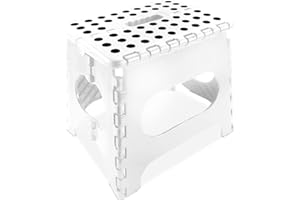 SAVEX 11-Inch Strong Folding Step Stool Durable Plastic For Adults & Children With Non-Slip Footpad Design & Carry Handle | Fold Up Stool | Foldable Stool | Collapsible Step Stool | Step Stool (White)