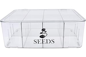 Xbopetda Seed Box, Acrylic Seed Storage Box with Hinge Lid, Seed Packets Container, Clear Seed Saving Box Seed Envelope Storage Box, 8 Compartments Gardening Box for Flower Vegetable Seeds Bulbs