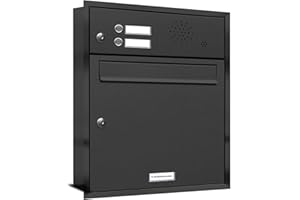 ‎AL BRIEFKASTENSYSTEME AL Briefkastensysteme, 1 Flush-Mounted Letter Box with Bell in Anthracite Grey RAL 7016, 1 Compartment Weatherproof Letterbox System Design Modern