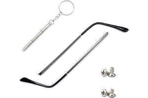 BATHEIDON Staffa di ricambio per occhiali in metallo,Design Leggero e Confortevole, Cerniera di 1mm,140 mm di lunghezza,3 mm di larghezza,Facile Installazione con Viti e Cacciavite 3 in 1 (grigio)