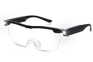 OKH Occhiali d'ingrandimento con luce a LED ricaricabile, occhiali con ingrandimento del 200% anti luce blu, visione chiara, mani libere, lavoro ravvicinato, gioiellieri, lettura, hobby