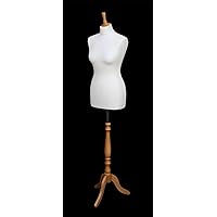 DELUXE maat 12 The Shopfitting Shop mannequin/naaibuste vrouwelijke mannequin, zwart van jersey ROSE houten driepoot ondersteuning