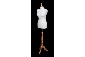 The Shopfitting Shop Mannequin de couture buste femme Blanc Jersey Support trépied en bois effet hêtre Taille 42-44
