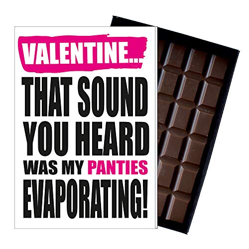Funny Valentines Day Gifts for Men Rude Silly Presents for Boyfriend Husband or Man in Your Life 85 Gram Belgian Boxed Chocolate Greetings Card with Crude Naughty Valentine Panties Evaporating Theme