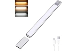 REYLAX Lampa do szafy LED, 47 cm, zdejmowana bateria, wewnętrzna lampa z czujnikiem ruchu, 3 kolory do ściemniania, bezprzewodowa lampa LED, do zlewu kuchennego, na schody, do garderoby