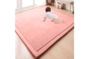 GGoty Grand tapis antidérapant en velours éponge épais pour jeux d’enfants, éveil des bébés, yoga, cuisine ou étude Rose 80 x 120 x 2 cm