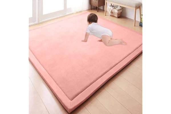 GGoty Grand tapis antidérapant en velours éponge épais pour jeux d’enfants, éveil des bébés, yoga, cuisine ou étude Rose 100 x 120 x 2 cm