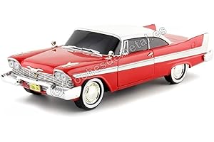 Greenlight Collectibles 84082 – Plymouth Fury 1958 modello auto Diecast Christine – Scala 1/24 – Evil Version - rossa e bianca, vetri scuri